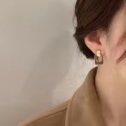 Vintage Brown Jewelry Box Set – Gold-Plated KC Metal Earrings with Rectangular & Teardrop Design for Timeless Elegance