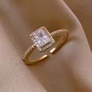 Elegant Luxury Open Ring with Square Cubic Zirconia – Minimalist Women’s Jewelry for Weddings & Festive Occasions