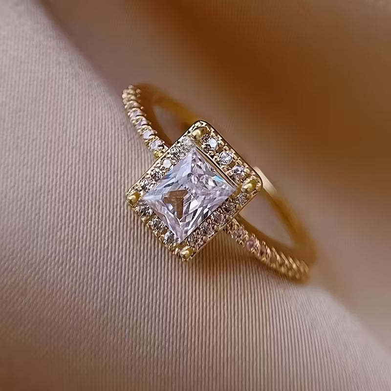 Elegant Luxury Open Ring with Square Cubic Zirconia – Minimalist Women’s Jewelry for Weddings & Festive Occasions